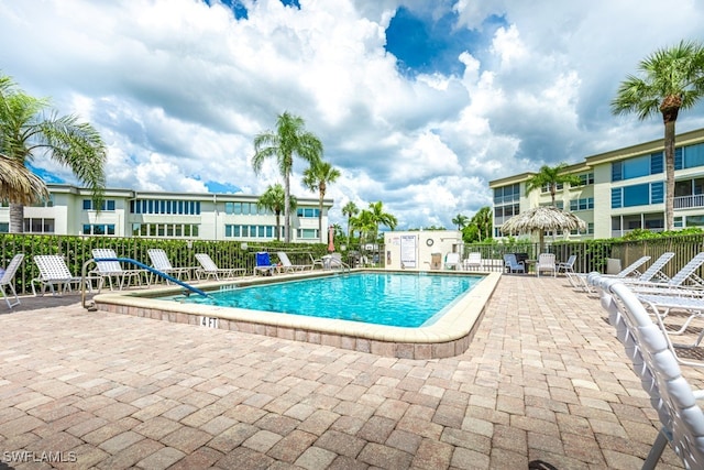 view of pool featuring a patio