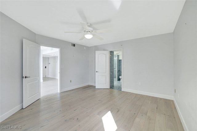 unfurnished room with light hardwood / wood-style flooring and ceiling fan