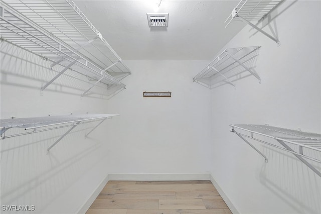 walk in closet with light wood-type flooring