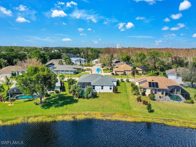 bird's eye view featuring a water view