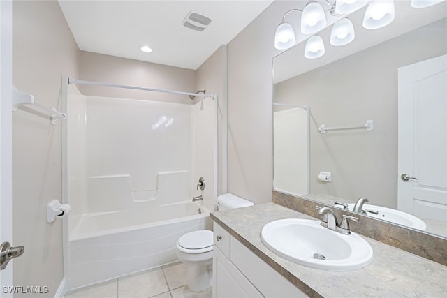 full bathroom with vanity, tile patterned flooring, shower / bathing tub combination, and toilet