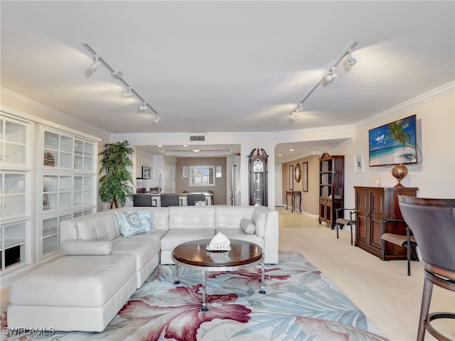 1925 Clifford St Unit 1202, Fort Myers, FL 33901 - living area with rail lighting, light colored carpet, and ornamental molding