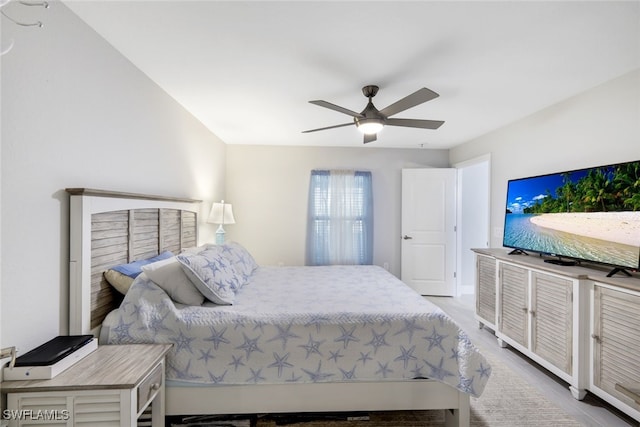 bedroom featuring wood-type flooring and ceiling fan