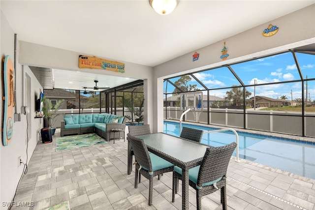 interior space featuring glass enclosure and an outdoor hangout area