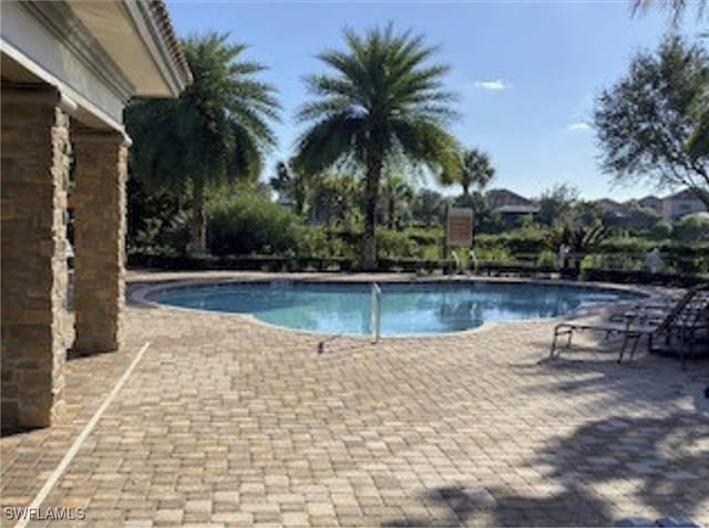 view of swimming pool featuring a patio area