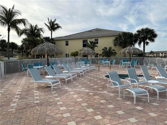 view of swimming pool featuring a patio