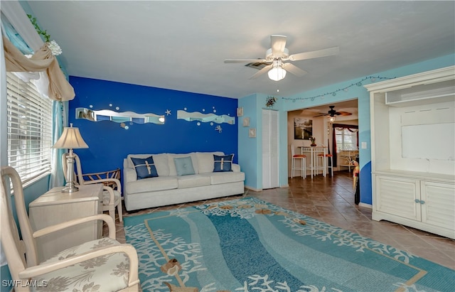 view of tiled living room