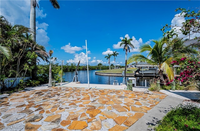 dock area featuring a water view