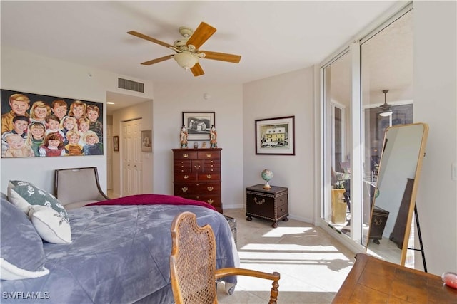 bedroom with a closet and ceiling fan