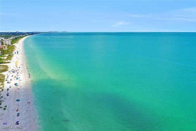 property view of water featuring a beach view