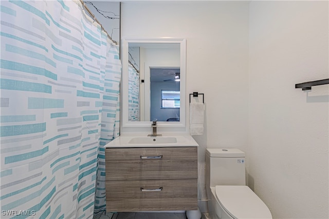 bathroom with vanity, a shower with curtain, and toilet