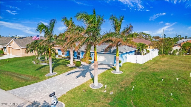 view of front facade featuring a garage and a front lawn