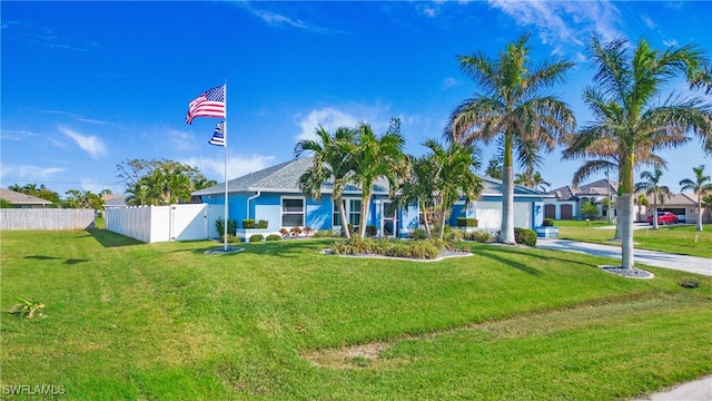 view of front of property featuring a front lawn