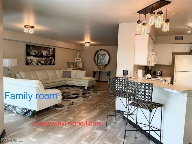 living room featuring light wood-style floors