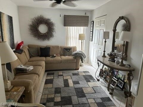 living room with ceiling fan