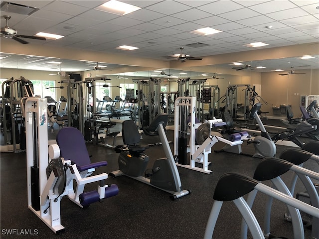 gym featuring a paneled ceiling