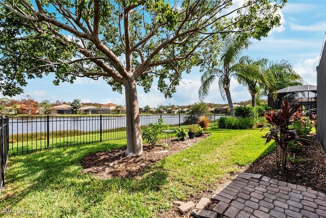 view of yard with a water view