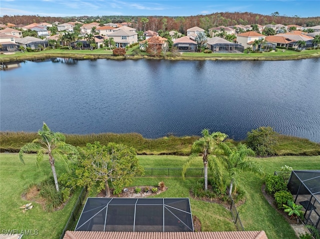 bird's eye view featuring a water view