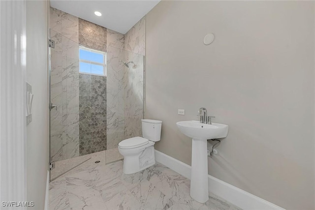 8871 Nevis Way, Naples, FL 34112 - full bath featuring a marble finish shower, baseboards, toilet, and marble finish floor