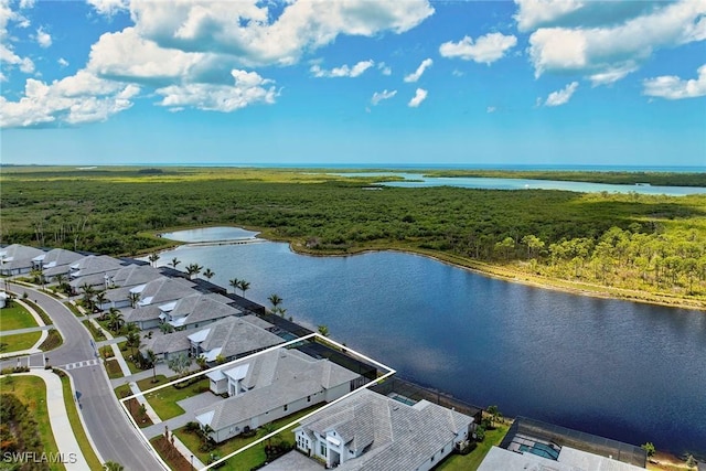 8871 Nevis Way, Naples, FL 34112 - aerial view with a water view, a residential view, and a wooded view