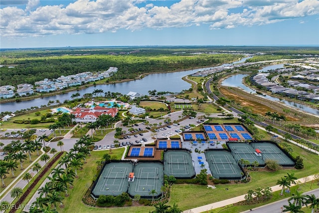 aerial view with a water view