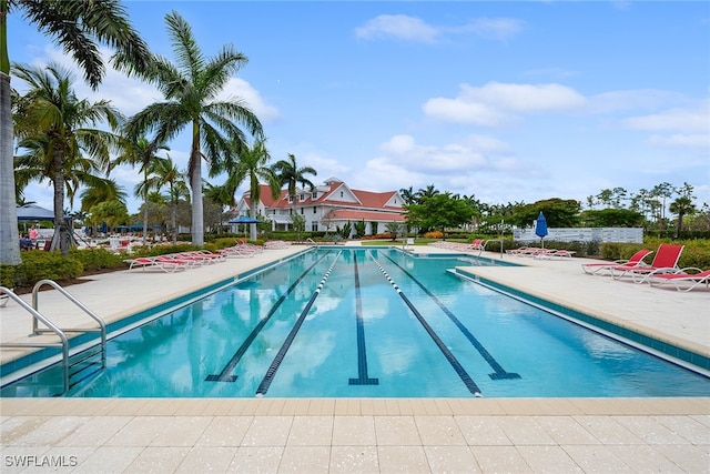 view of swimming pool featuring a patio area