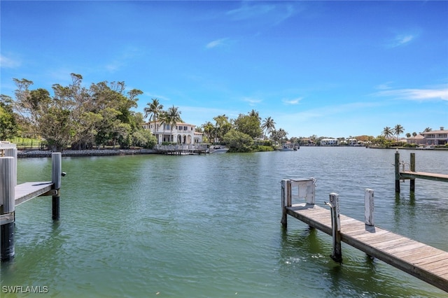 view of dock with a water view