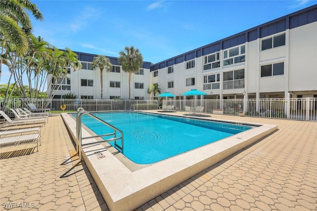 view of swimming pool featuring a patio area