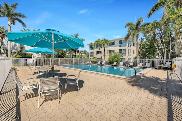 view of swimming pool with a patio