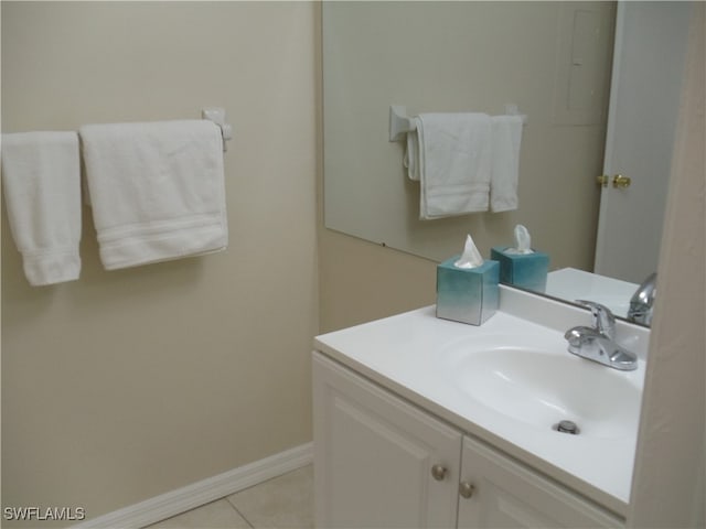 bathroom with vanity and tile patterned flooring