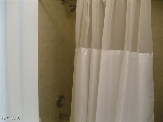 bathroom featuring a shower with shower curtain