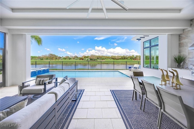 view of pool with a patio area and outdoor lounge area