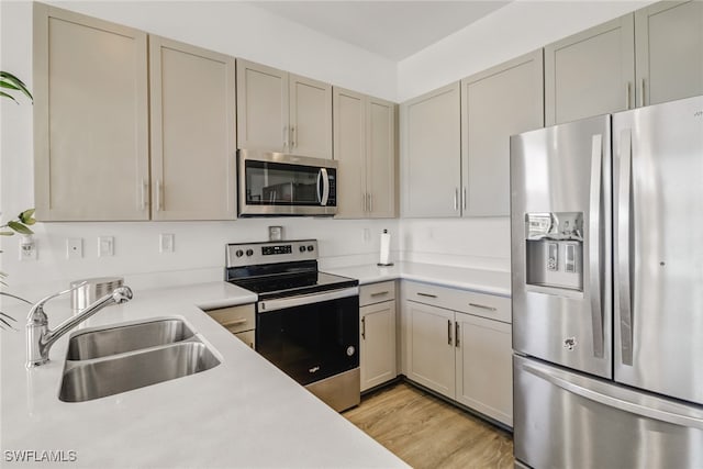 kitchen featuring light wood-type flooring, sink, and appliances with stainless steel finishes