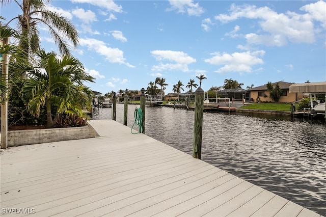 dock area with a water view