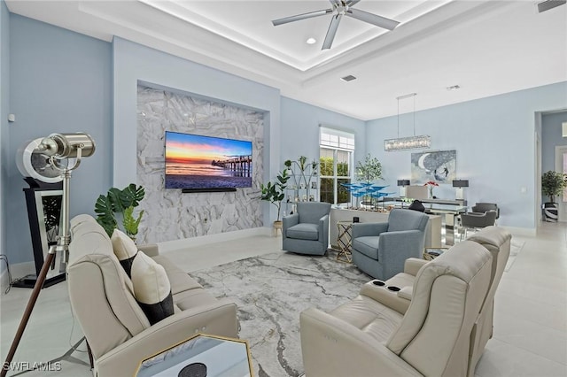 living room with ceiling fan