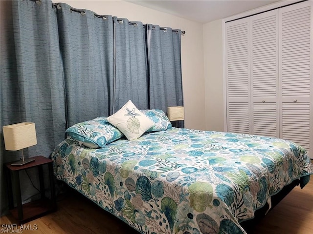 bedroom with a closet and wood-type flooring