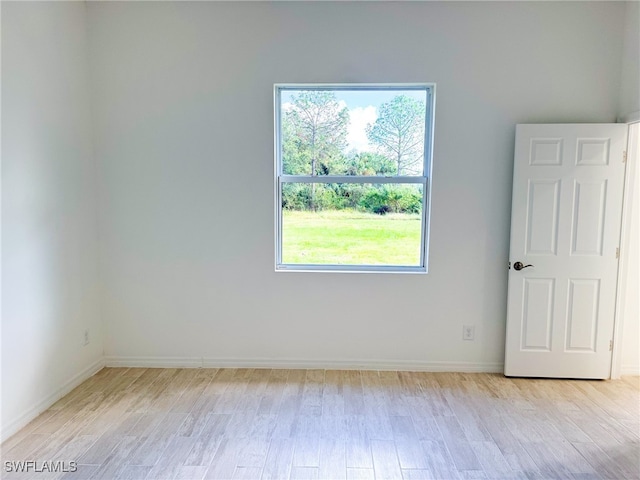 empty room with a wealth of natural light and light hardwood / wood-style floors