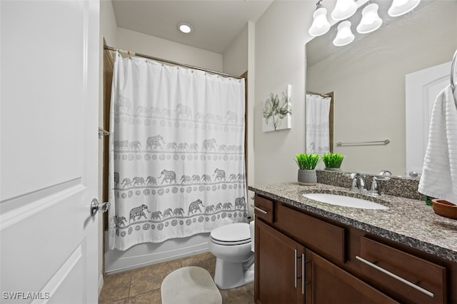 full bathroom with tile patterned flooring, vanity, shower / bath combination with curtain, and toilet