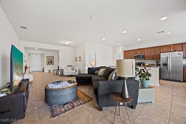 living room featuring light tile patterned floors