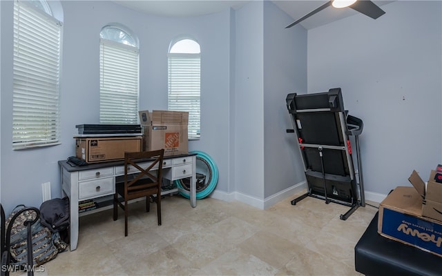 home office featuring ceiling fan