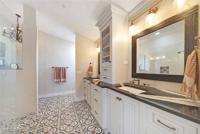 bathroom featuring vanity and walk in shower