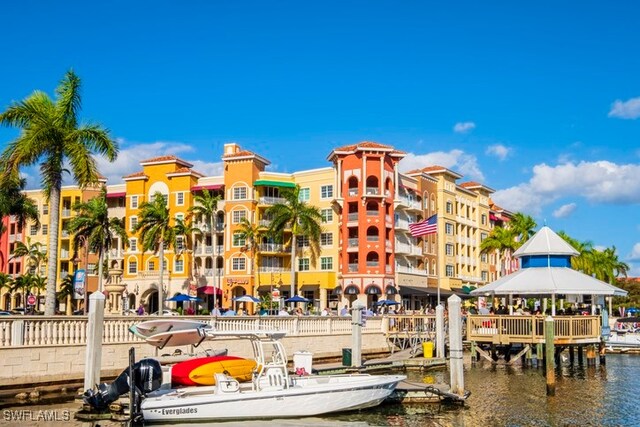 view of building exterior with a water view