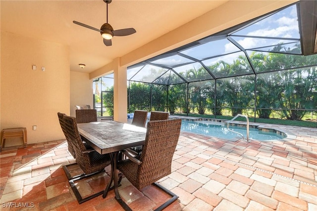 1200 SW 38th St, Cape Coral, FL 33914 - view of patio / terrace featuring a ceiling fan, a lanai, and an outdoor pool