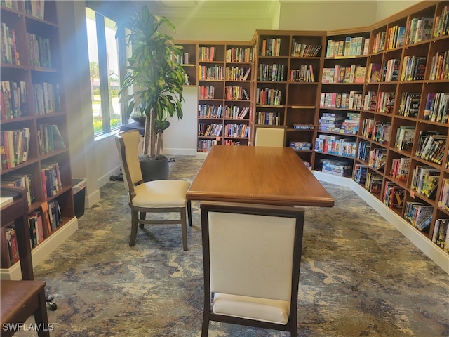 office space featuring dark colored carpet