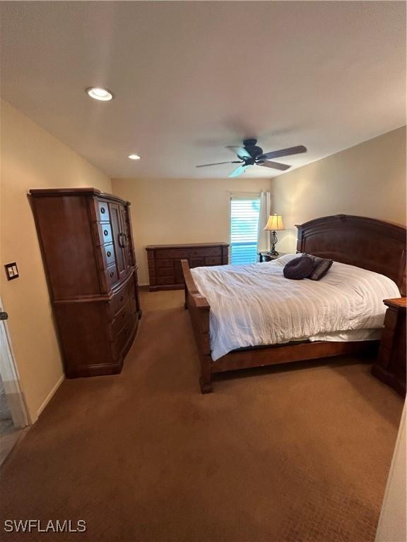 4301 Island Cir Unit 2, Fort Myers, FL 33919 - bedroom featuring carpet floors, recessed lighting, and a ceiling fan