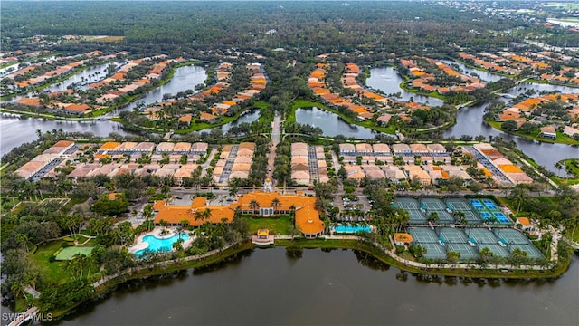 aerial view with a water view