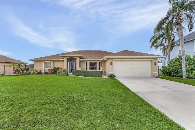 view of front facade featuring a front yard and a garage