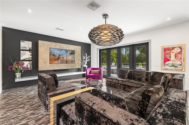 living room with french doors