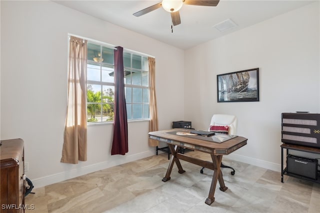 office space with ceiling fan