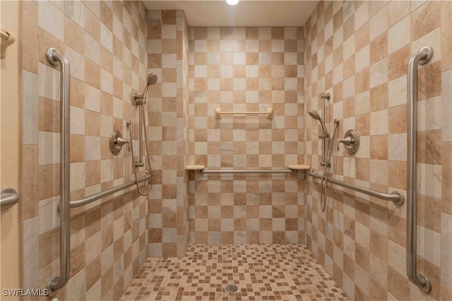 bathroom featuring a shower with shower door